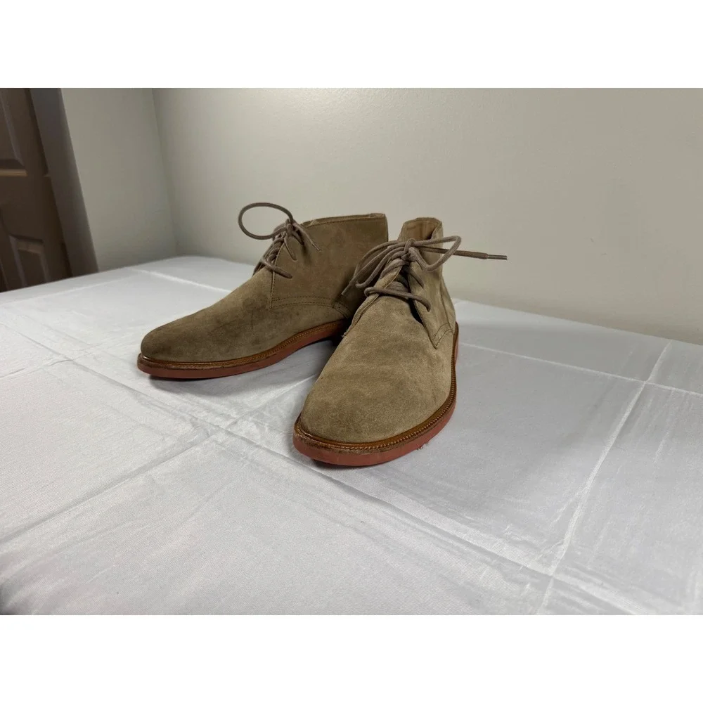Polo Ralph Lauren Mens Tan Brown Suede Chukka Desert Boots Brick Red Sole